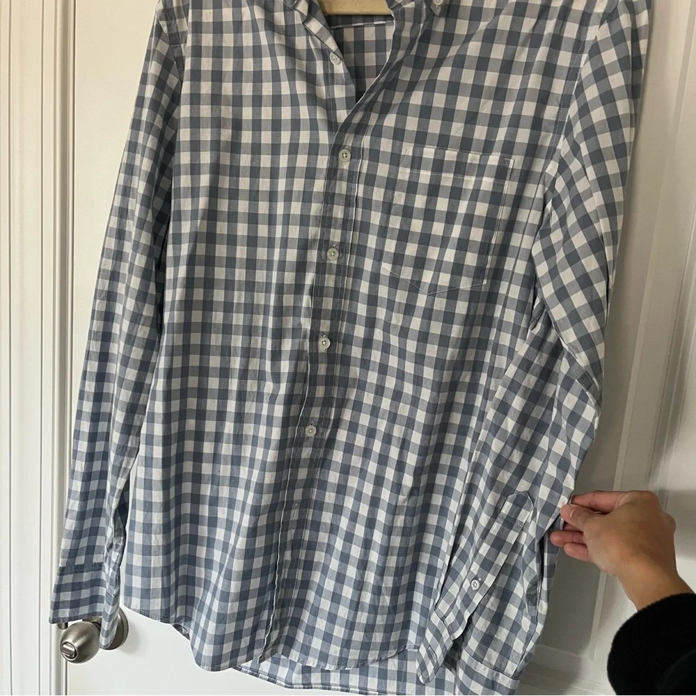 J.Crew Mens Medium Slim Light Blue Gray Long Sleeve Gingham Checkered Button Up